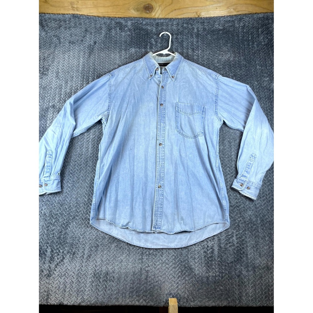 Salute By Oleg Cassini Shirt Mens Large Blue Denim Cotton Pleated Button Down